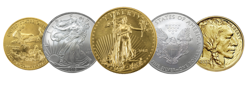 Vault Metal - six gold and silver coins in a row alternating